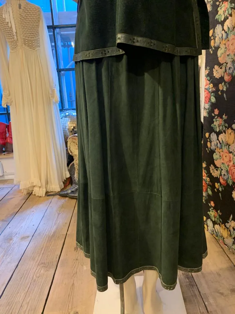 1970s Green Suede Matching Jacket and Skirt by Jean Muir