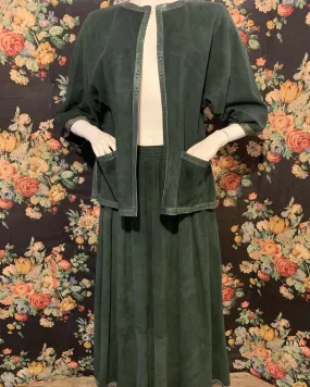 1970s Green Suede Matching Jacket and Skirt by Jean Muir