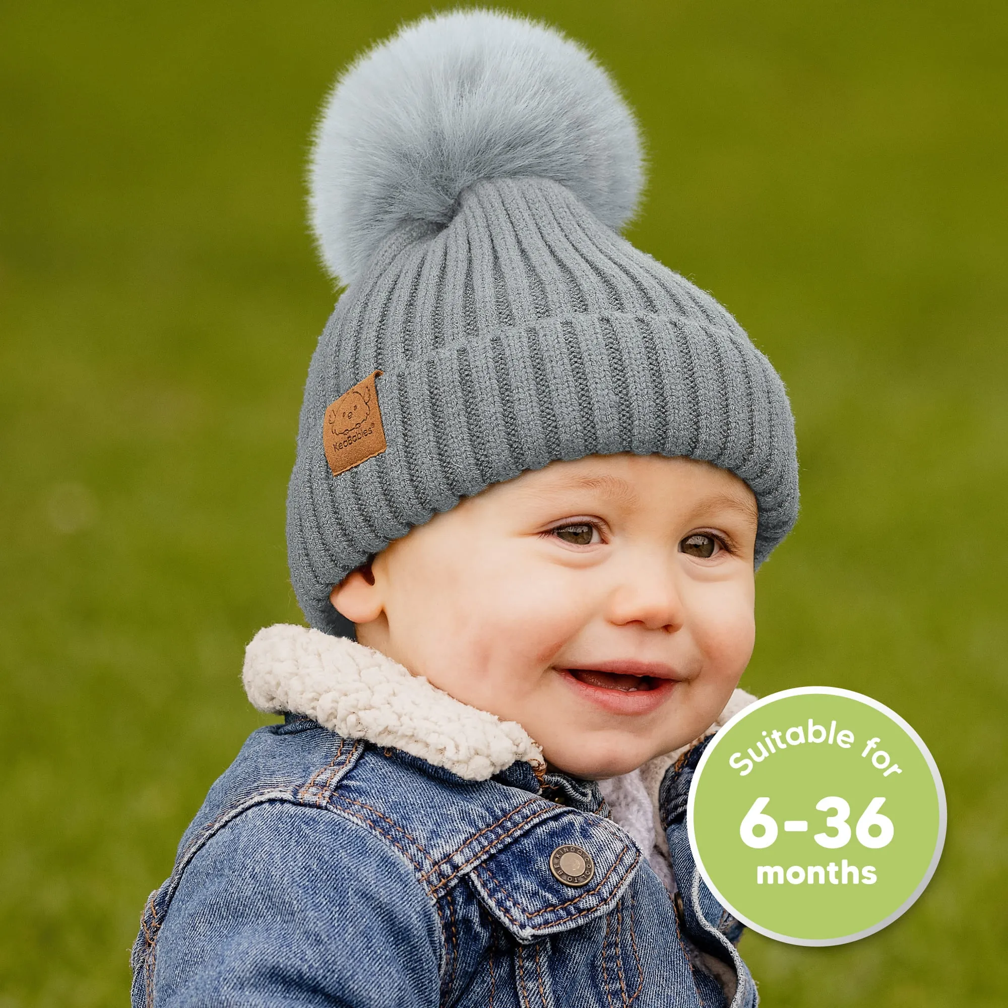 2-Pack Pom Knitted Beanie (Steel)