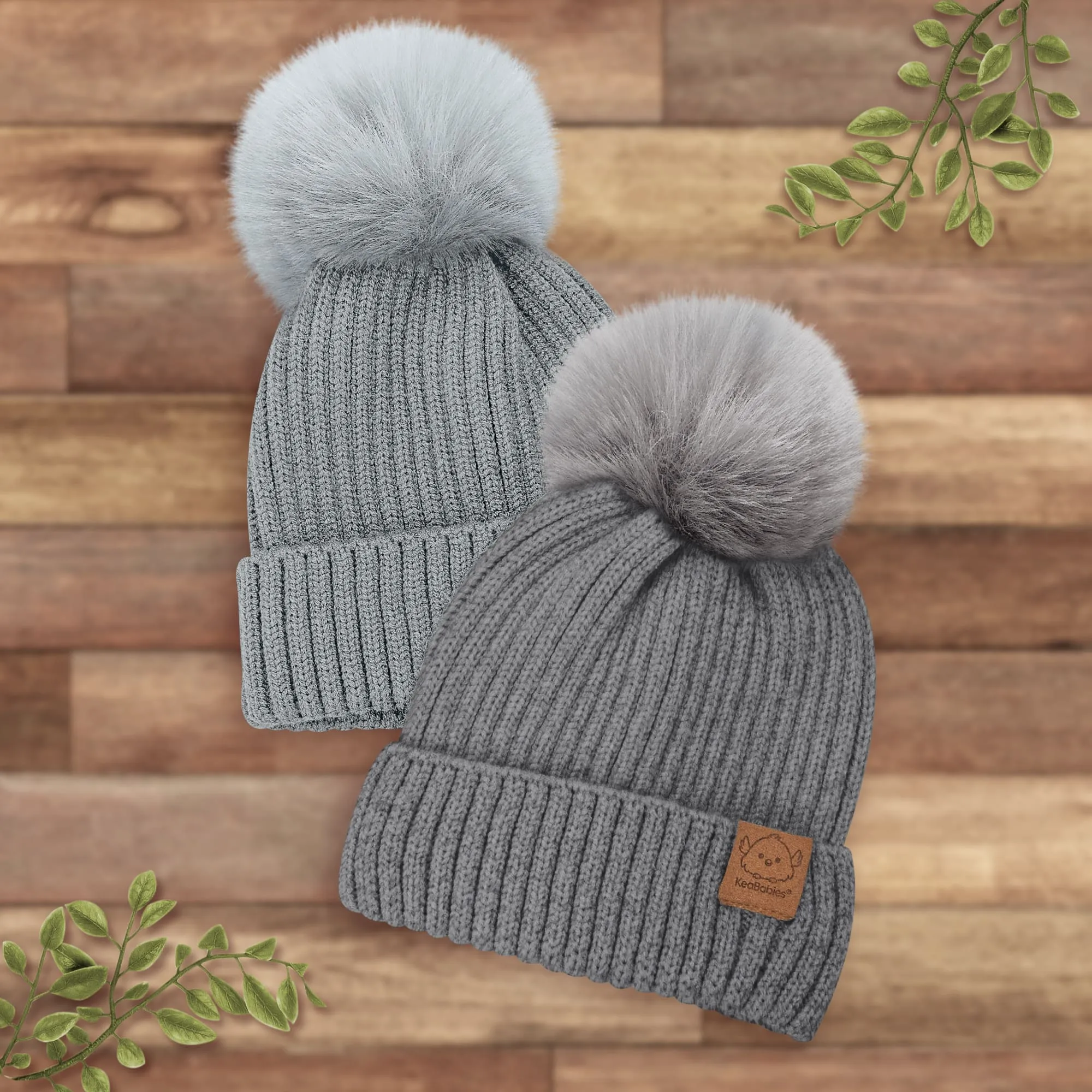 2-Pack Pom Knitted Beanie (Steel)