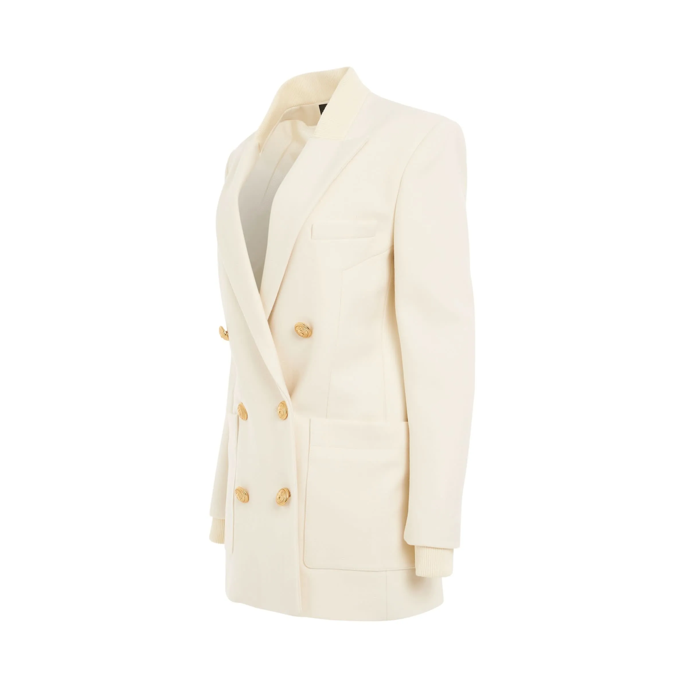 6 Button Wool Blazer Coat in Beige