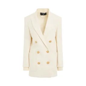 6 Button Wool Blazer Coat in Beige