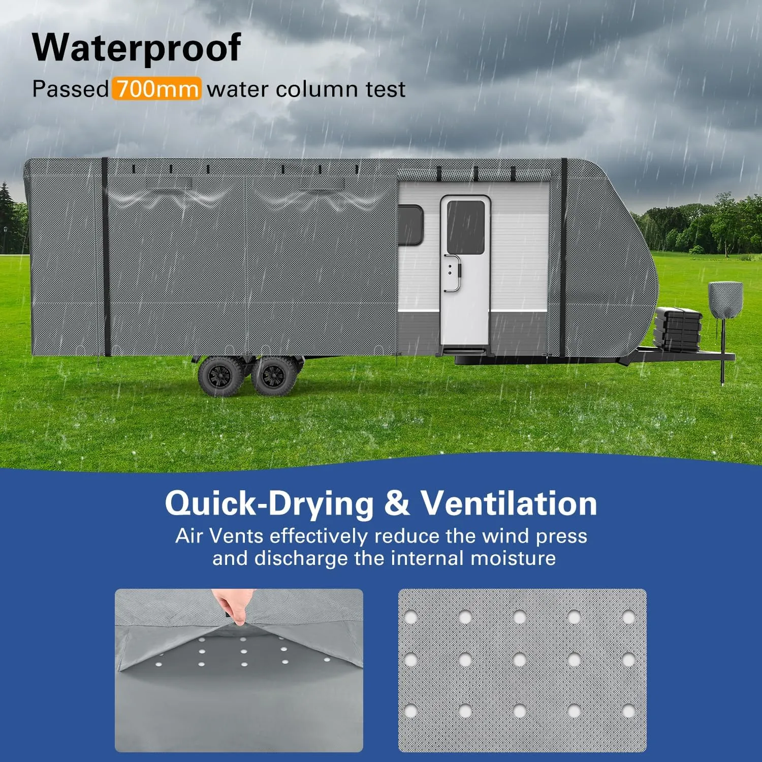 7-Layer RV Cover - Extra-Thick Heavy-Duty Trailer Protection, Includes Gutter, Jack, and Tire Covers, Weatherproof & Anti-UV