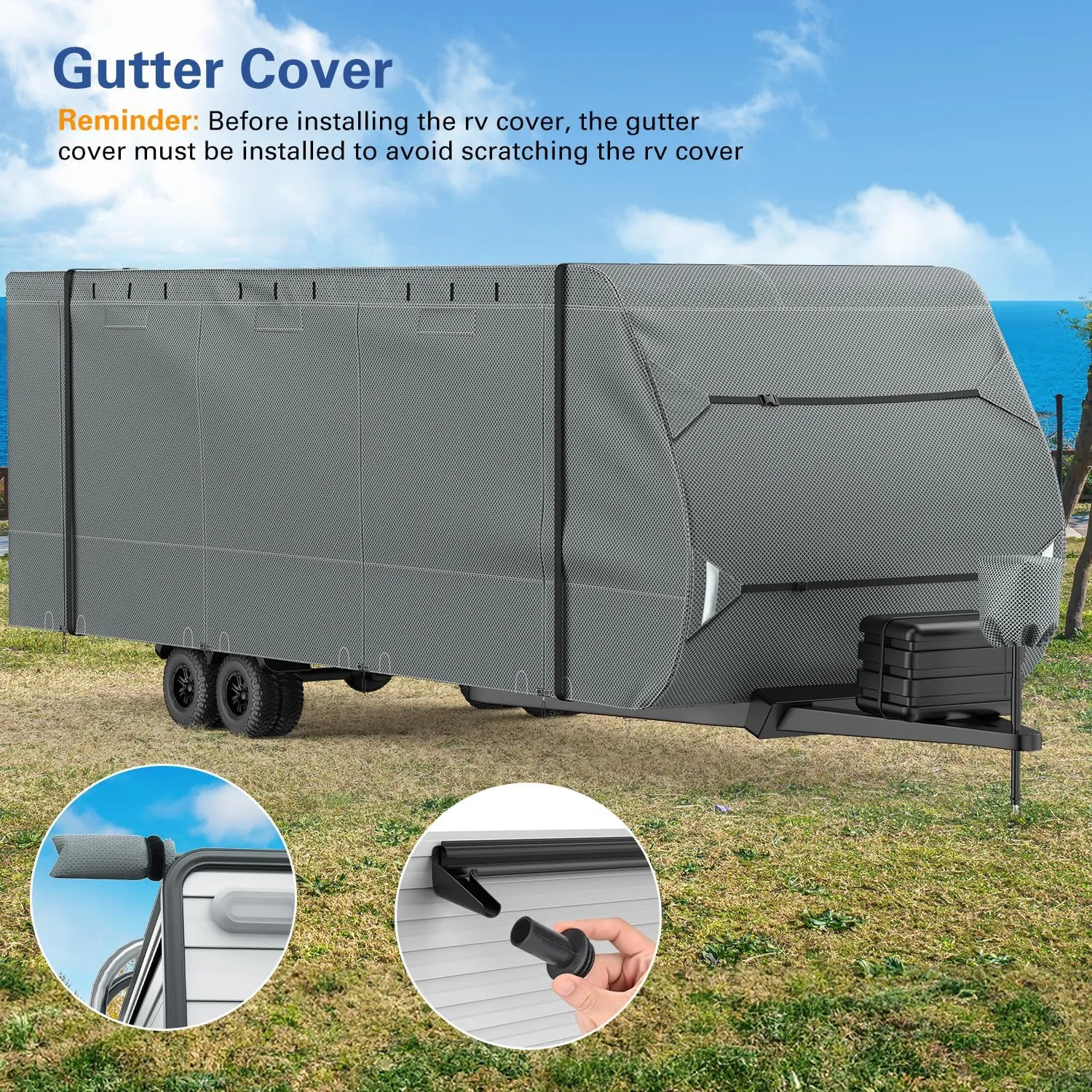 7-Layer RV Cover - Extra-Thick Heavy-Duty Trailer Protection, Includes Gutter, Jack, and Tire Covers, Weatherproof & Anti-UV