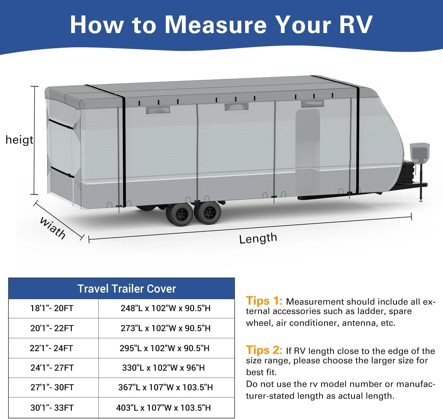 7-Layer RV Cover - Extra-Thick Heavy-Duty Trailer Protection, Includes Gutter, Jack, and Tire Covers, Weatherproof & Anti-UV