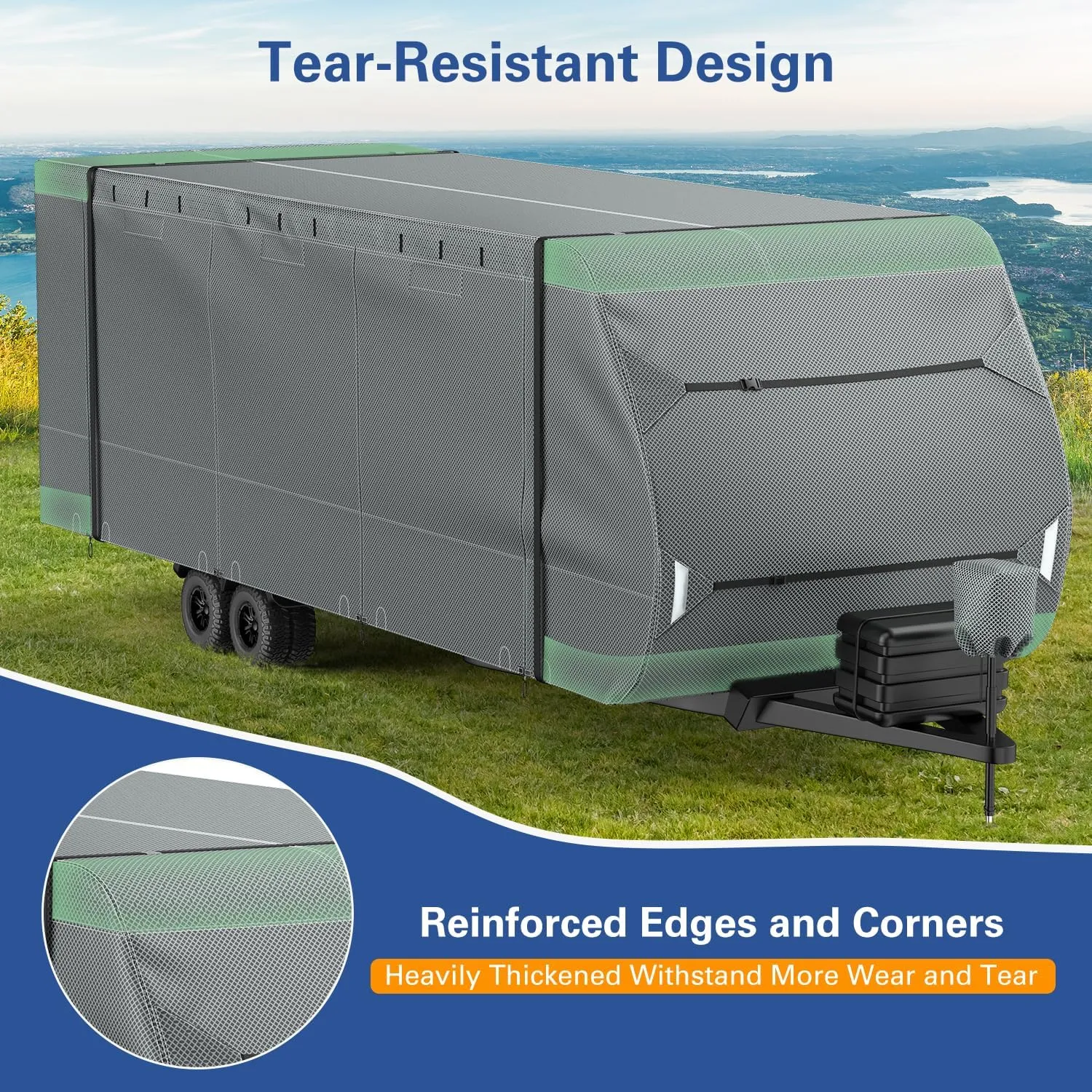 7-Layer RV Cover - Extra-Thick Heavy-Duty Trailer Protection, Includes Gutter, Jack, and Tire Covers, Weatherproof & Anti-UV