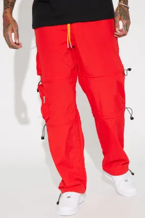 Act Like Homie Nylon Drawstring Cargo Pants - Red