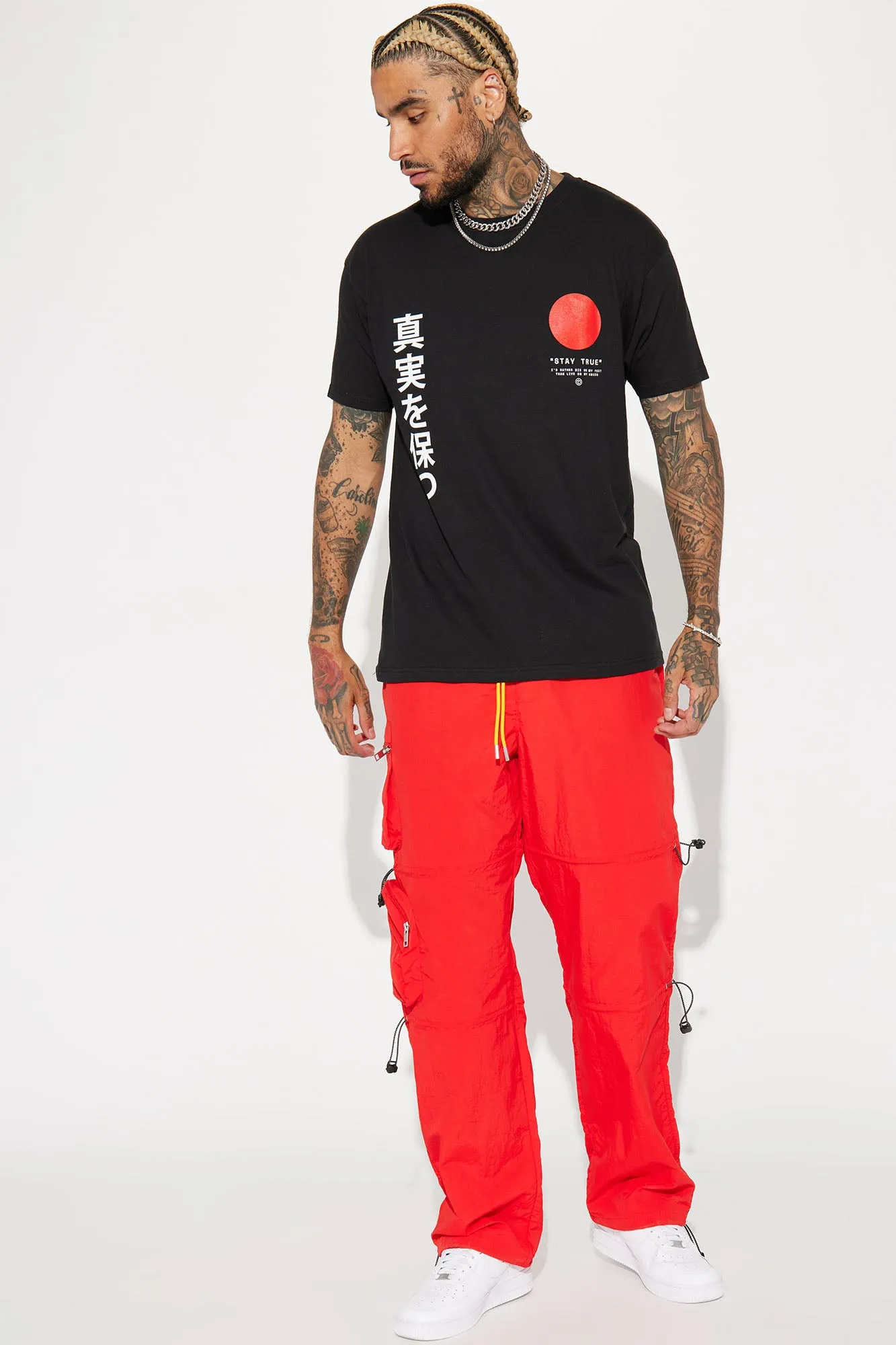 Act Like Homie Nylon Drawstring Cargo Pants - Red