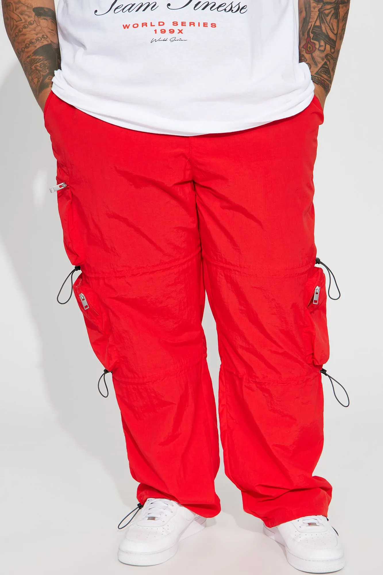 Act Like Homie Nylon Drawstring Cargo Pants - Red