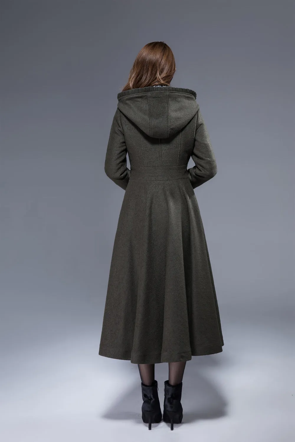 Army green fit and flare coat romantic wool coat 1823#