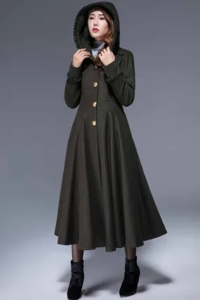 Army green fit and flare coat romantic wool coat 1823#