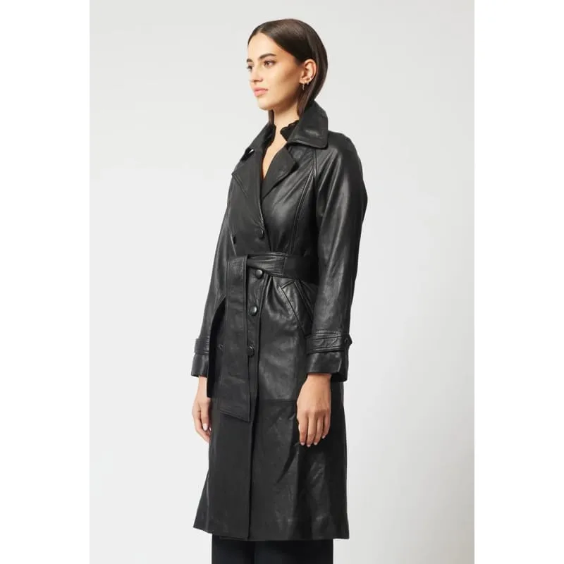 Astra Leather Trench Coat | Black