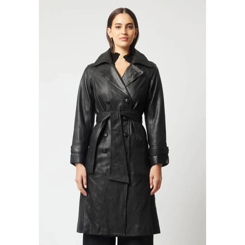 Astra Leather Trench Coat | Black