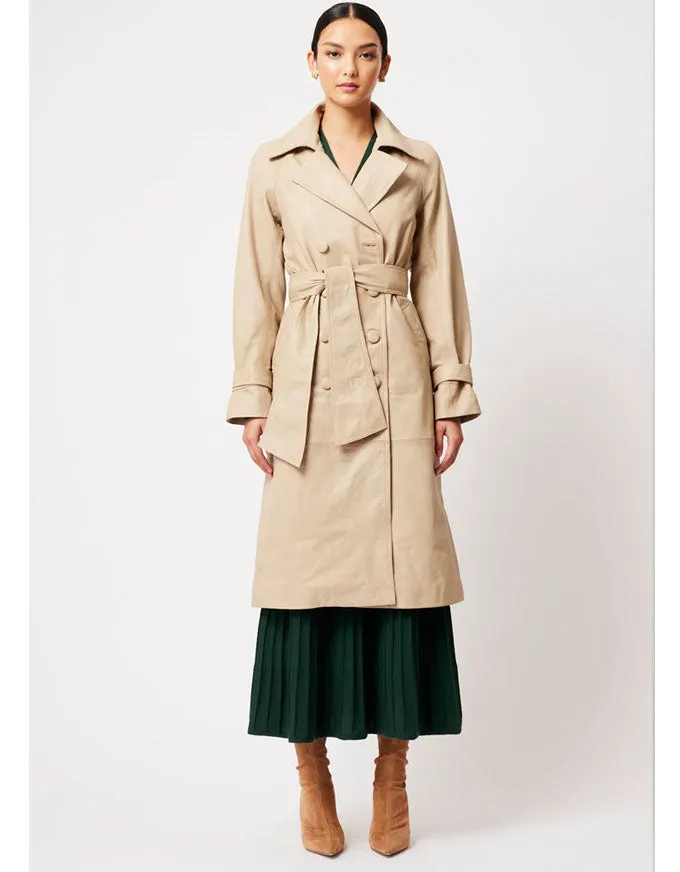 Astra Reglan Sleeve Leather Trench Coat Oatmeal