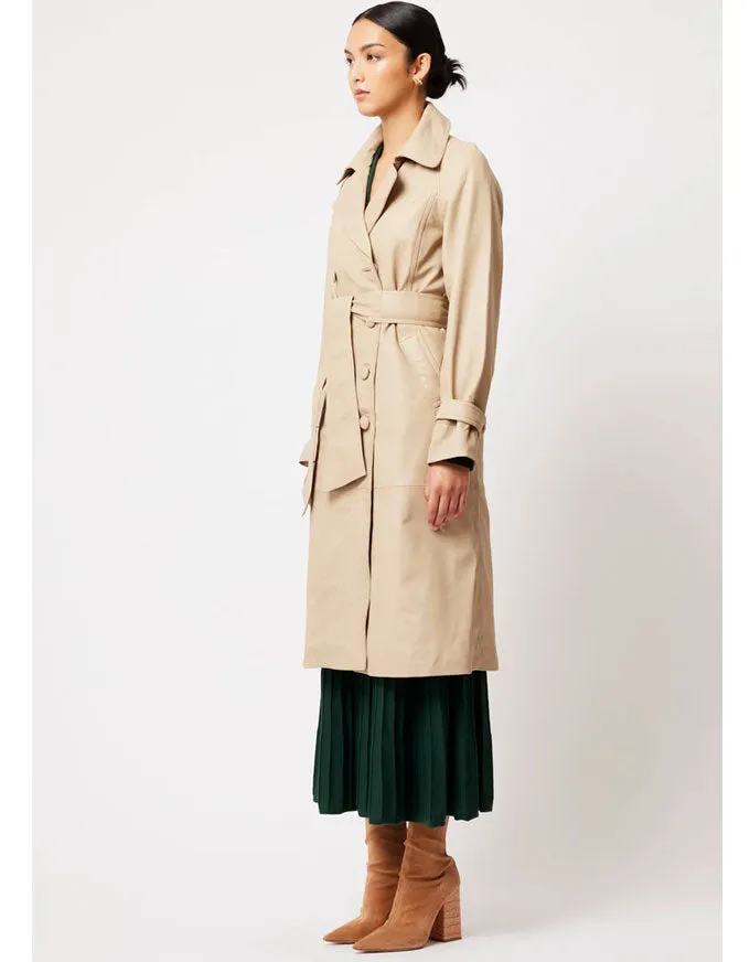 Astra Reglan Sleeve Leather Trench Coat Oatmeal