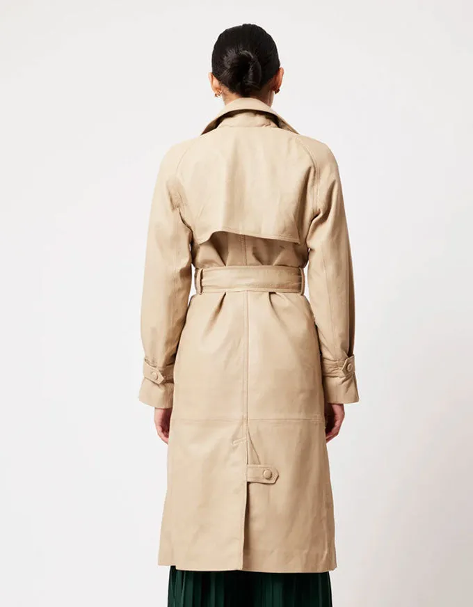 Astra Reglan Sleeve Leather Trench Coat Oatmeal