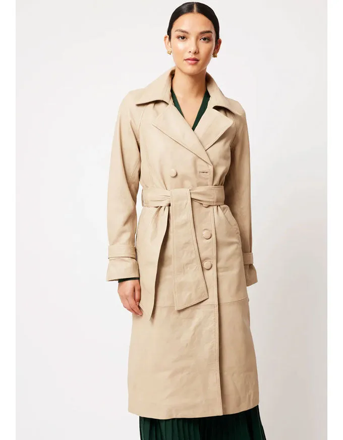 Astra Reglan Sleeve Leather Trench Coat Oatmeal