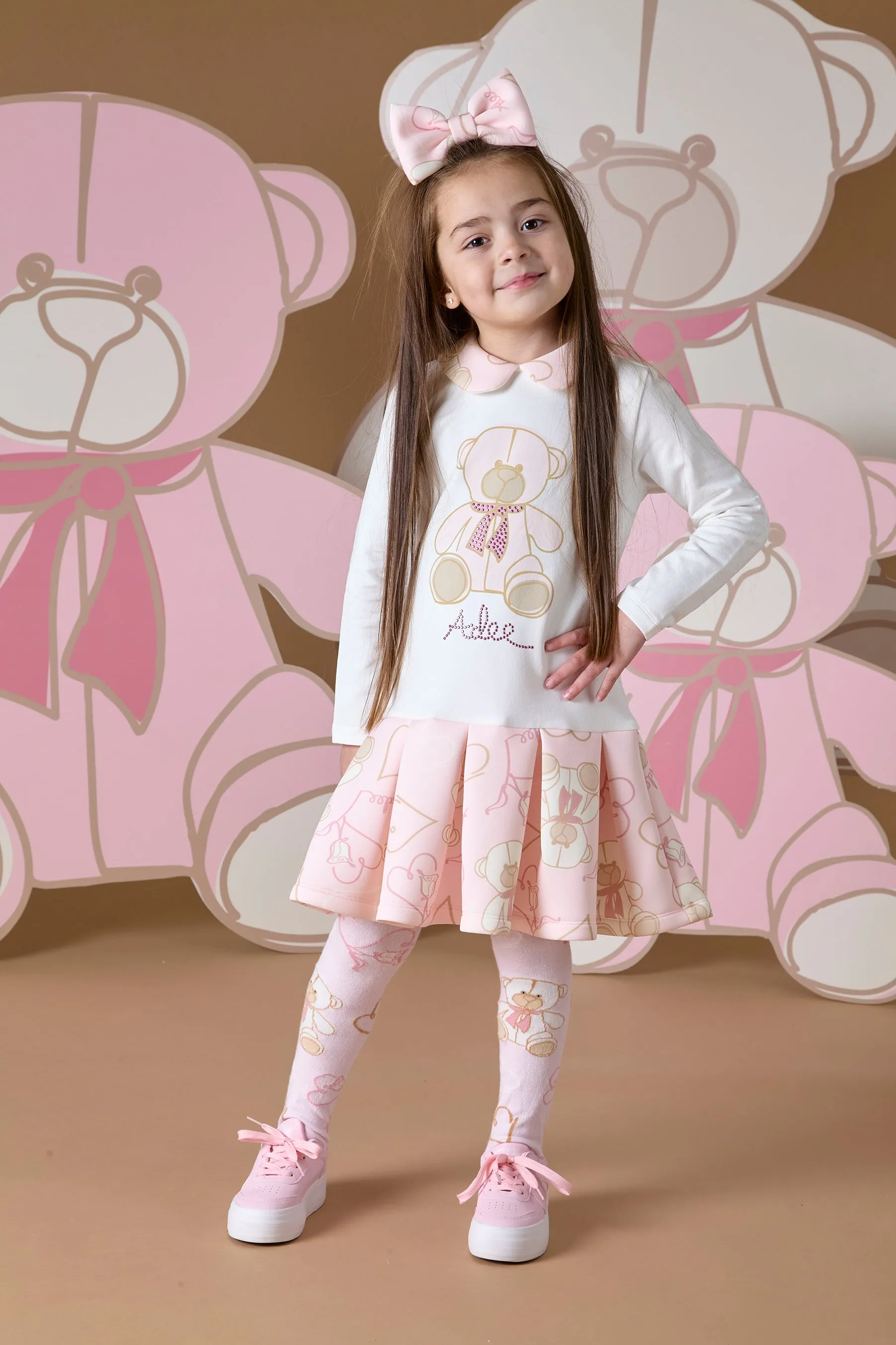 AW24 A Dee Girls Serenity Pink Teddy Print Tights