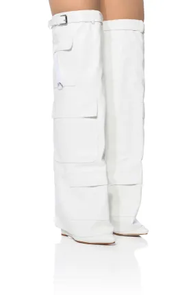 AZALEA WANG ALEXIA FOLD OVER WEDGE BOOT IN WHITE