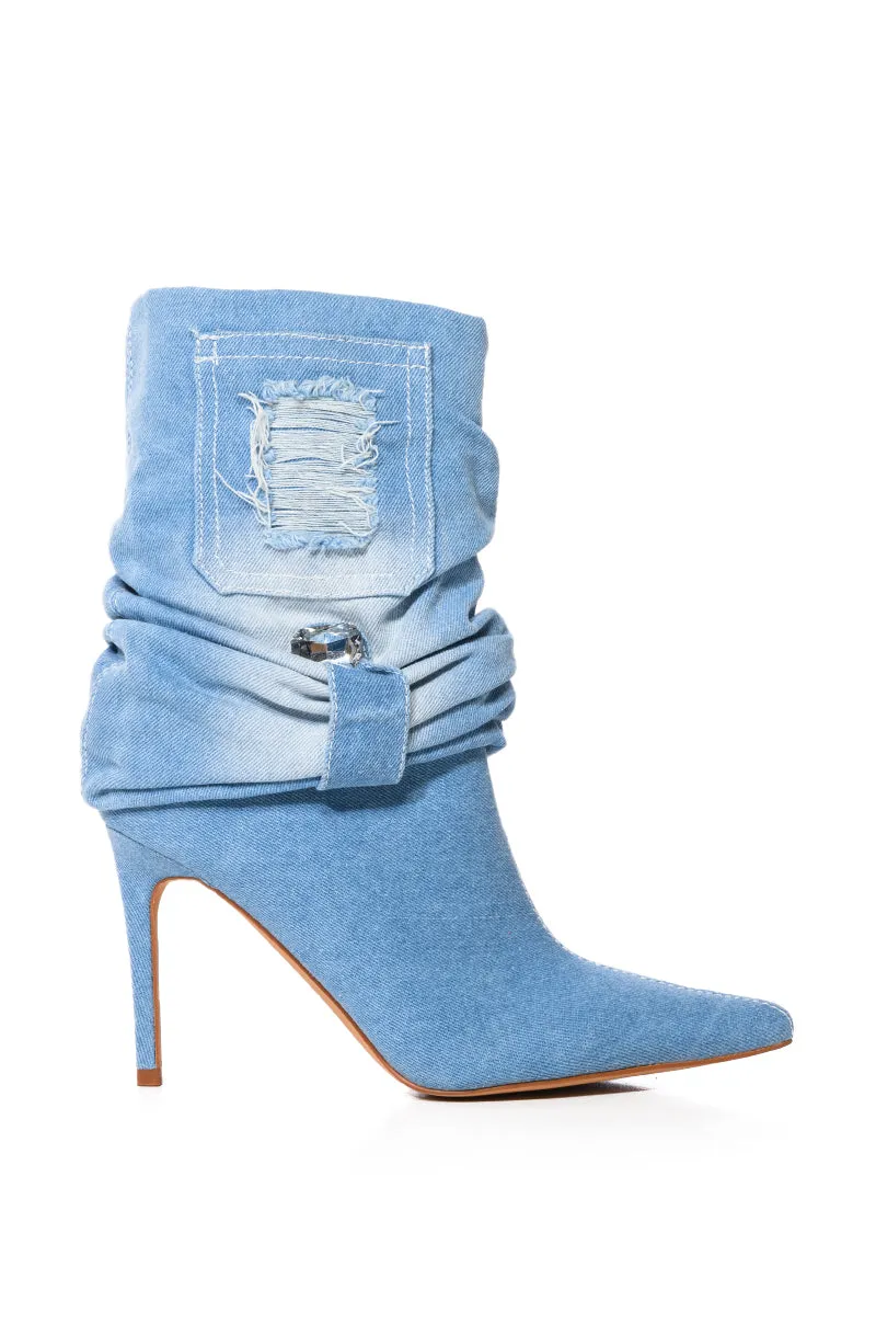 AZALEA WANG EMPOWERED EMBELLISHED FOLDOVER BOOTIE IN DENIM