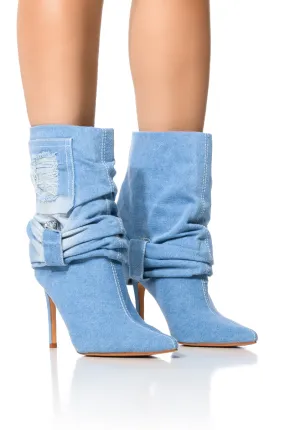 AZALEA WANG EMPOWERED EMBELLISHED FOLDOVER BOOTIE IN DENIM