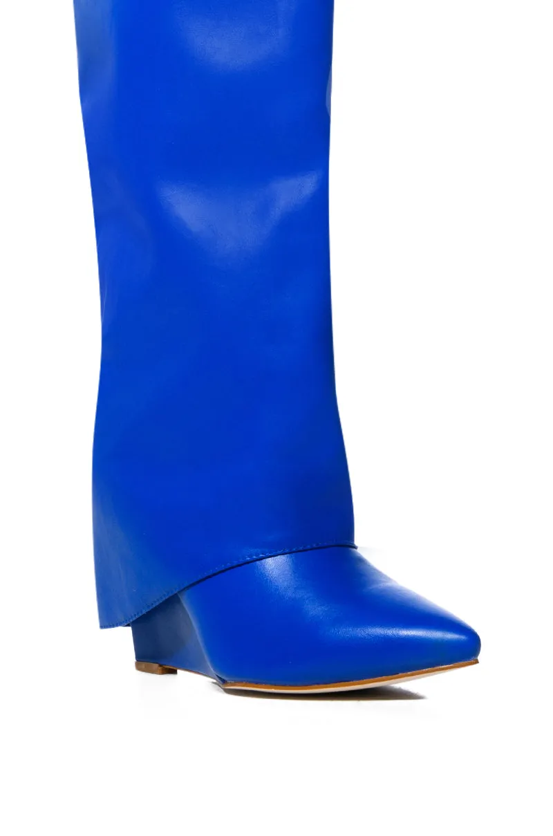 AZALEA WANG MELINA COBALT WEDGE BOOT