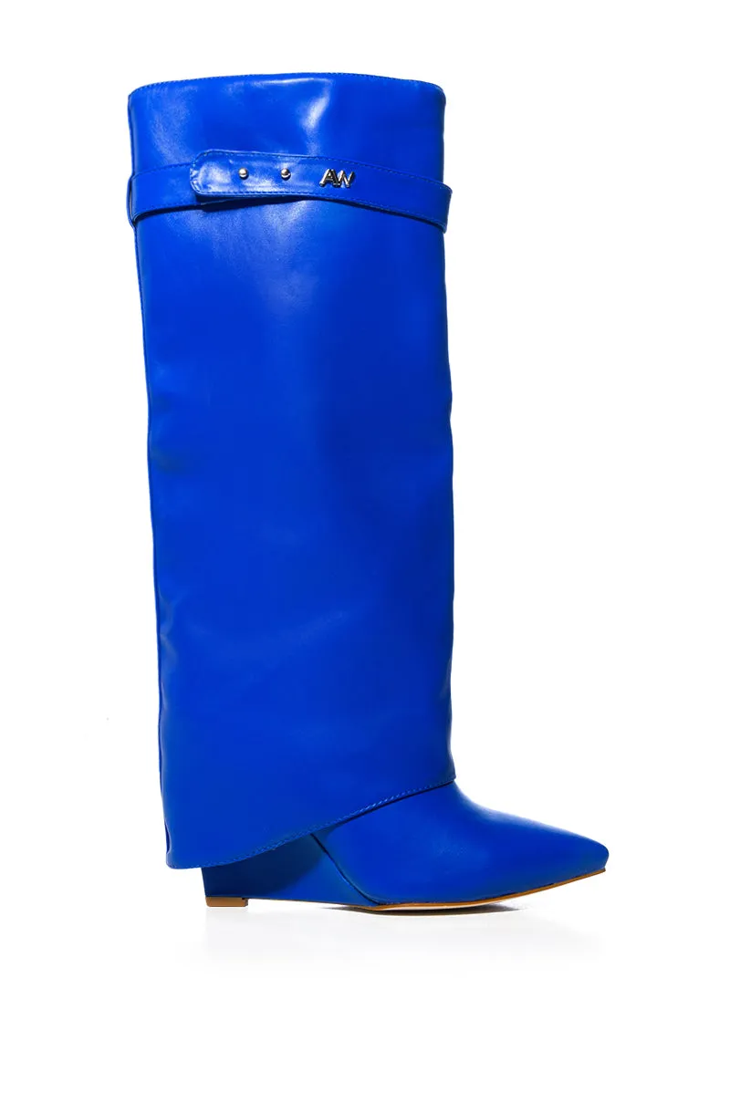 AZALEA WANG MELINA COBALT WEDGE BOOT