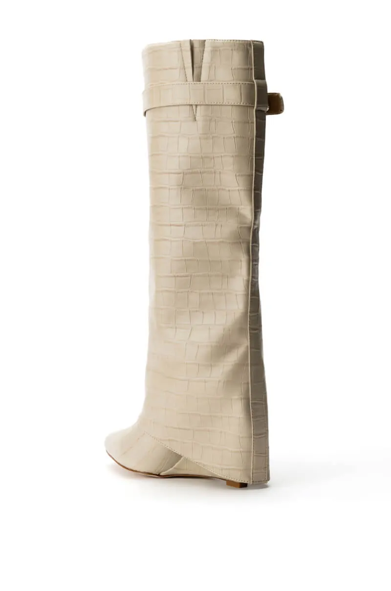 AZALEA WANG MELINA FOLD OVER WEDGE BOOT IN BONE