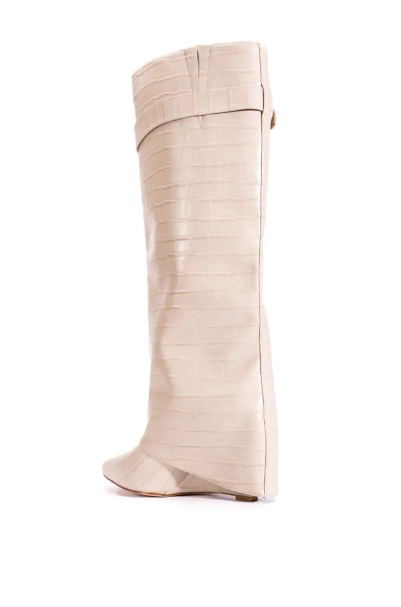 AZALEA WANG MELINA FOLD OVER WEDGE BOOT IN BONE