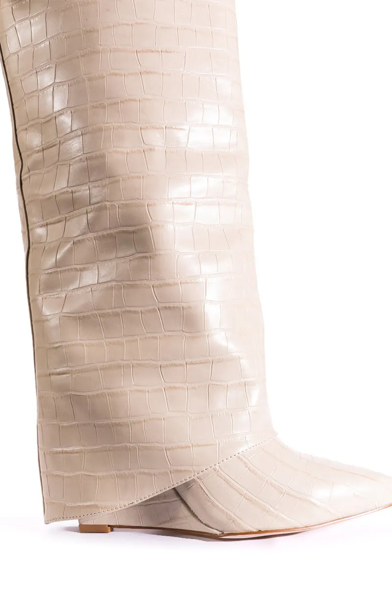 AZALEA WANG MELINA FOLD OVER WEDGE BOOT IN BONE