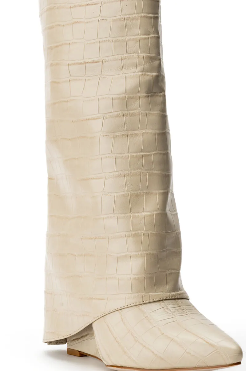 AZALEA WANG MELINA FOLD OVER WEDGE BOOT IN BONE