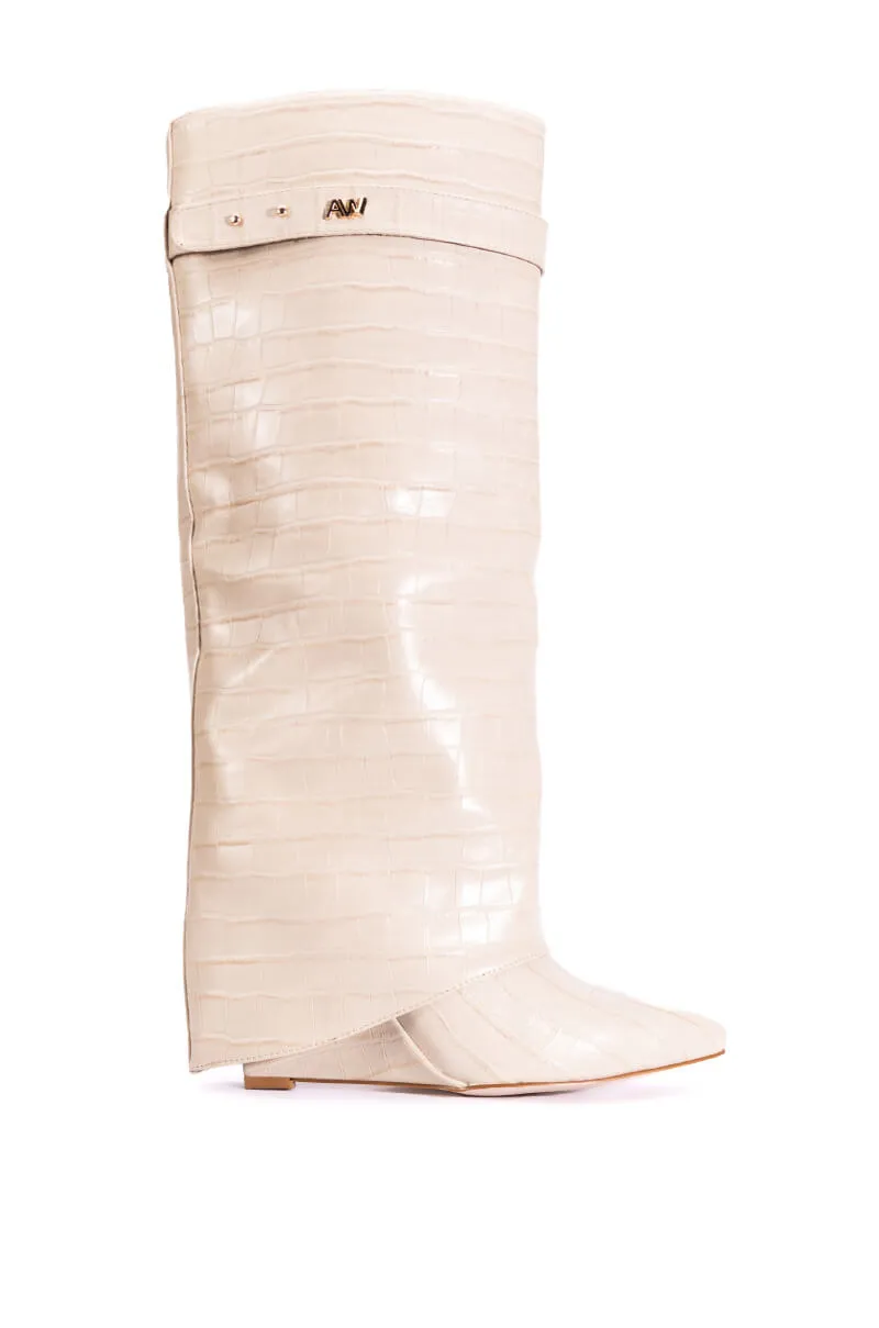 AZALEA WANG MELINA FOLD OVER WEDGE BOOT IN BONE