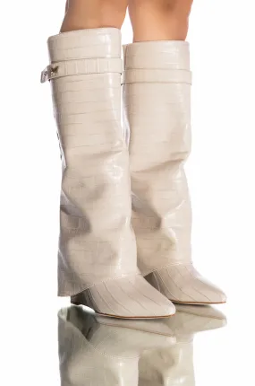 AZALEA WANG MELINA FOLD OVER WEDGE BOOT IN BONE