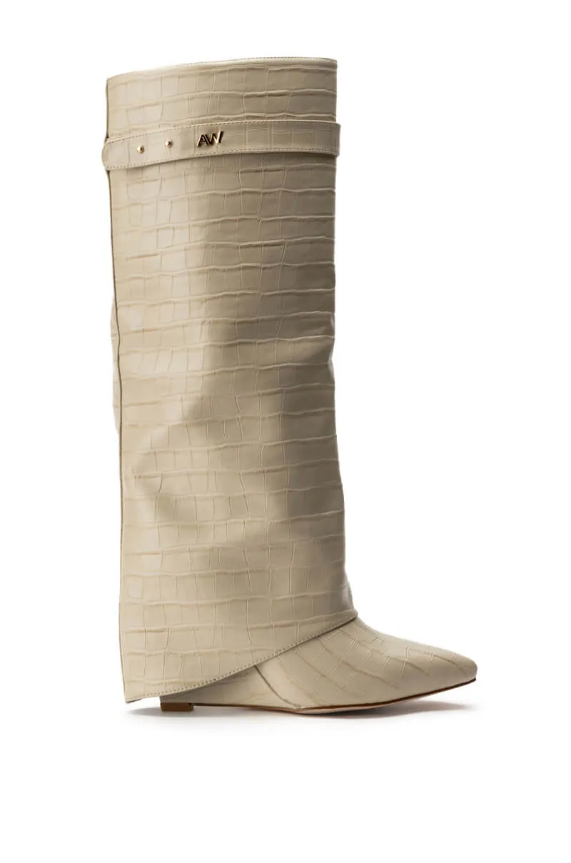 AZALEA WANG MELINA FOLD OVER WEDGE BOOT IN BONE