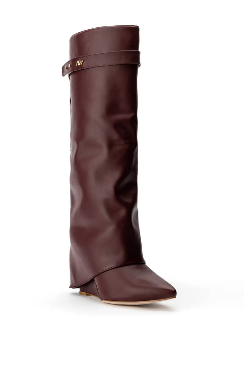 AZALEA WANG MELINA FOLD OVER WEDGE BOOT IN BURGUNDY