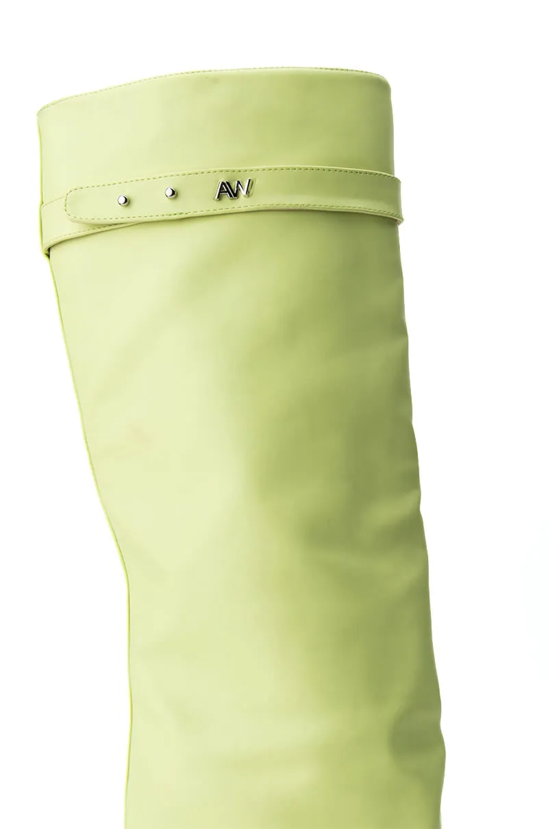 AZALEA WANG MELINA FOLD OVER WEDGE BOOT IN SUNNY LIME