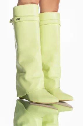 AZALEA WANG MELINA FOLD OVER WEDGE BOOT IN SUNNY LIME