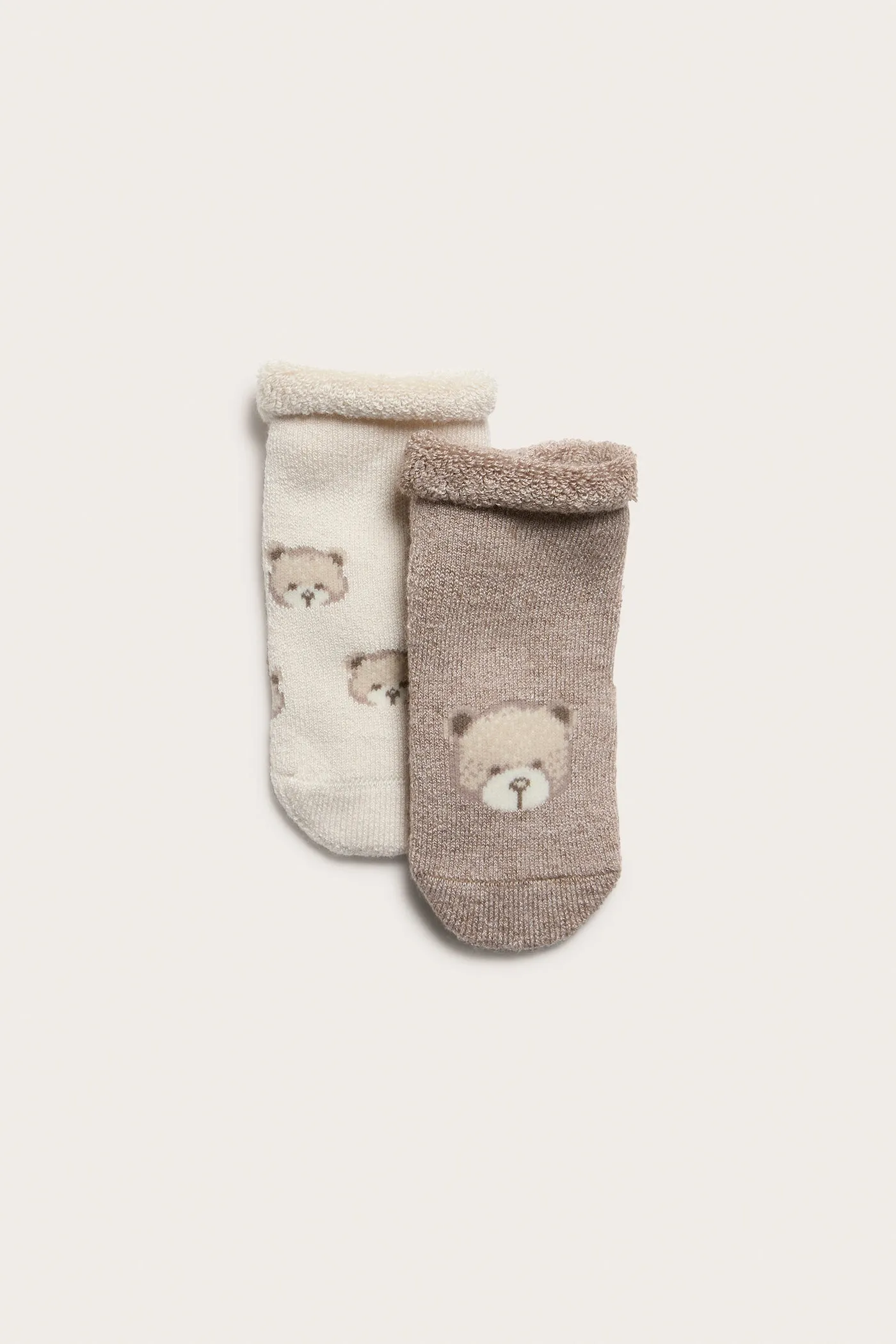 Baby beige teddy bear socks 2pk