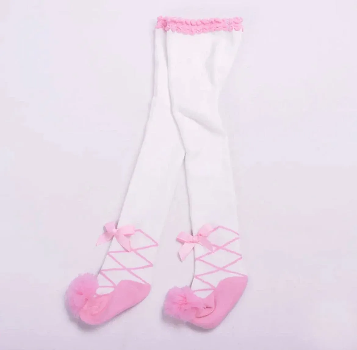 Baby Girls Stocking with Ballet Frills - Pink & White