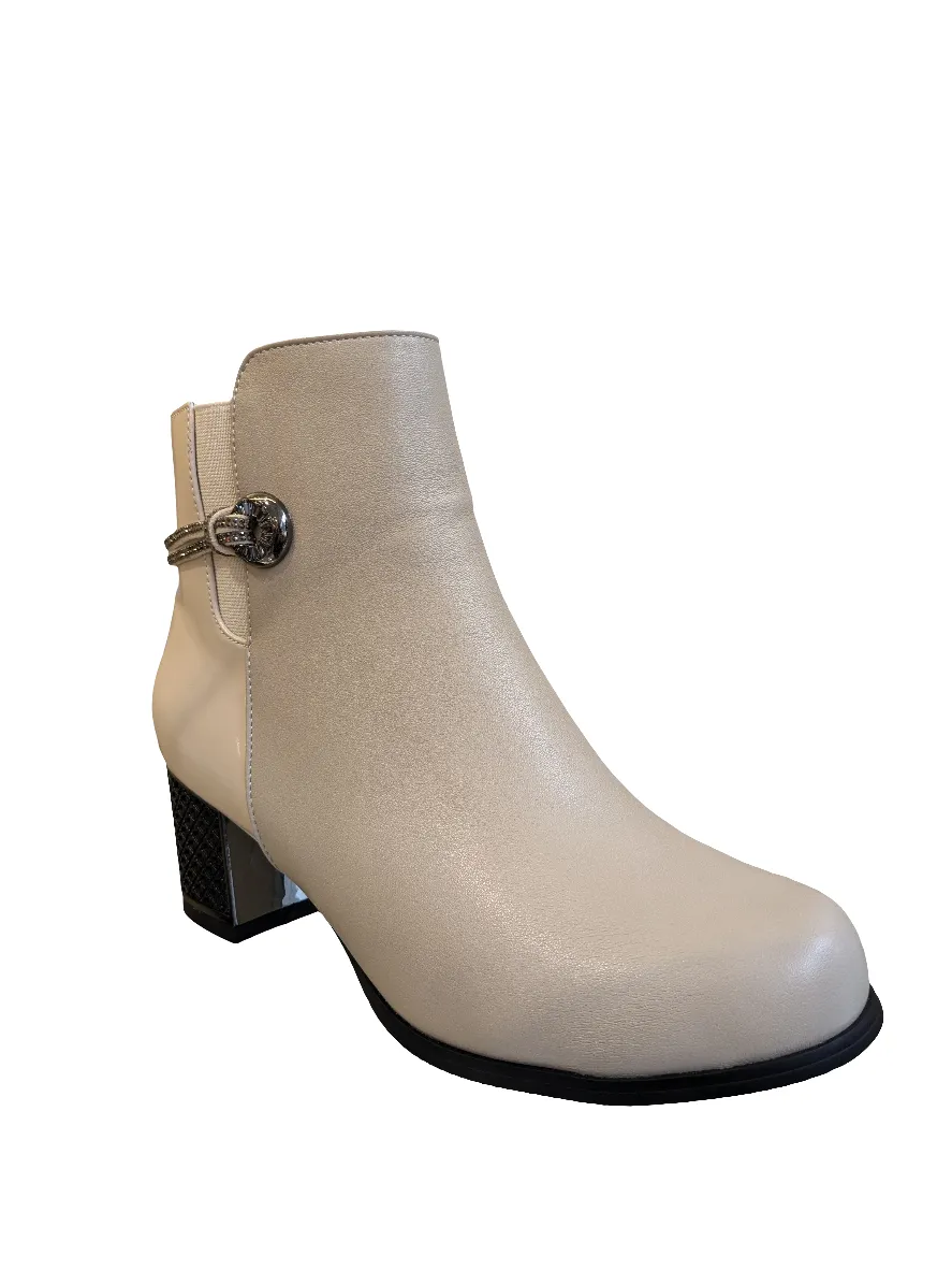 Beige Ankle Boots with Diamante Belt – Redz Block Heel Boots