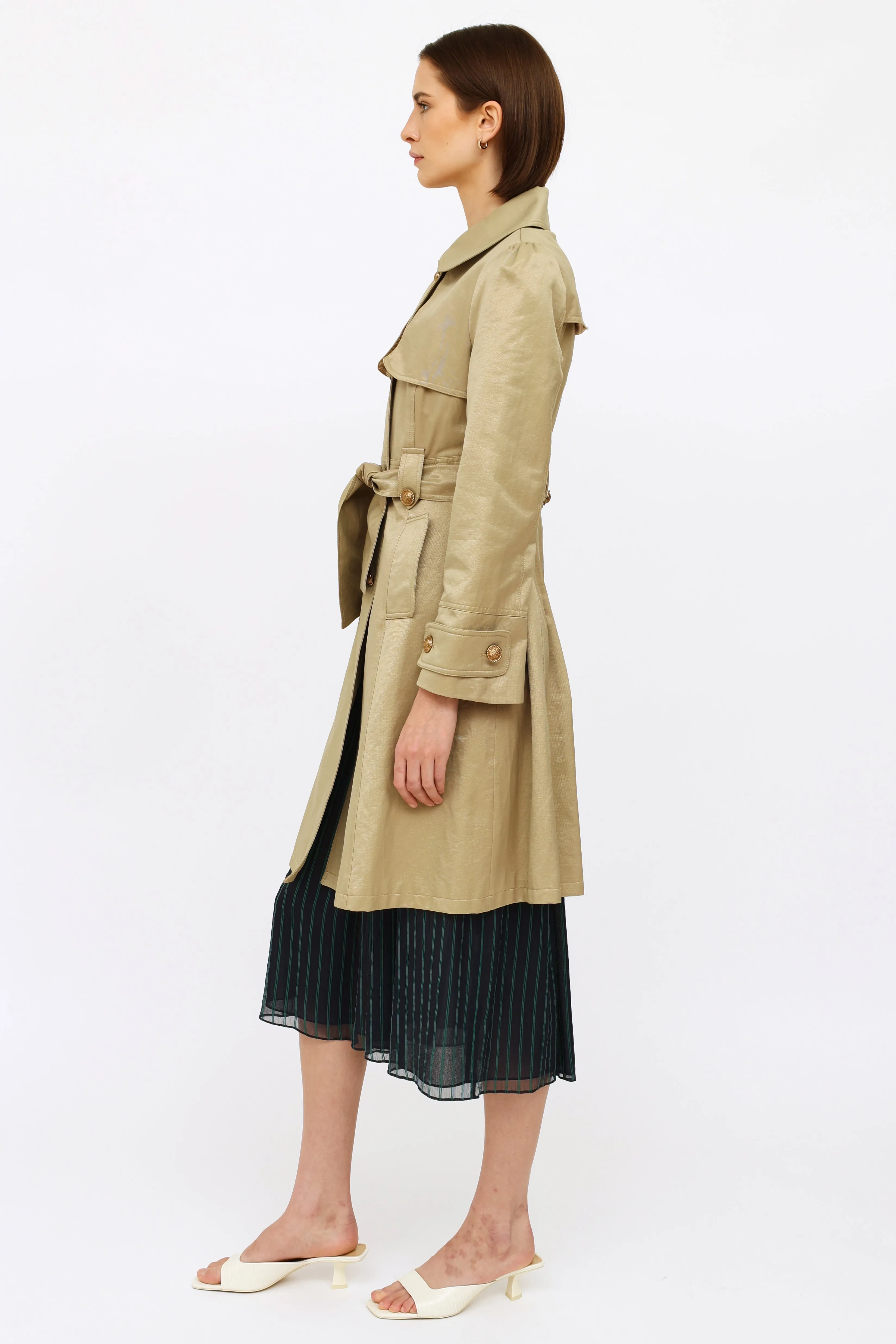 Beige Double Breasted Trench Coat