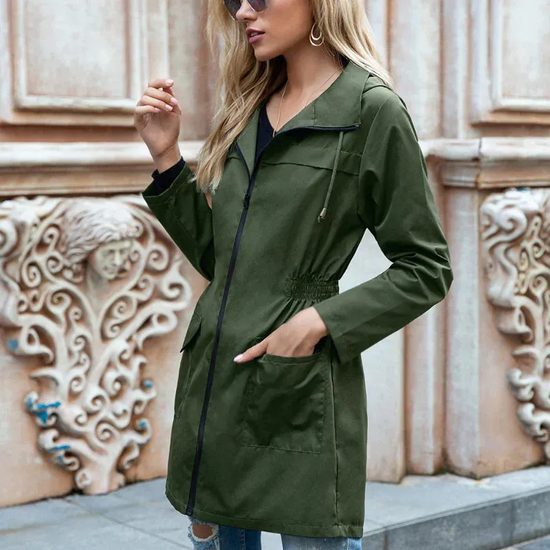 Bella - lightweight long raincoat with hood for women