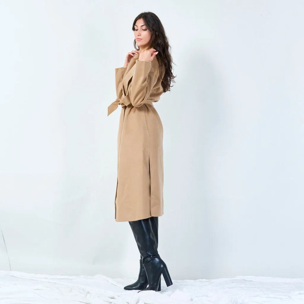 Belted long trench coat wholesale