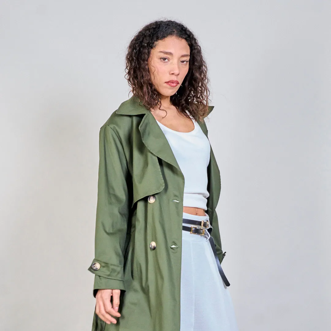 Belted trench coat with lapel collar wholesale