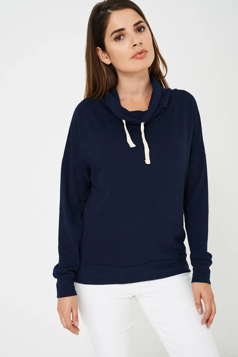 BIK BOK Cowl Neck Navy Jumper