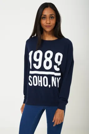 BIK BOK Slogan 1989 Jumper in Navy