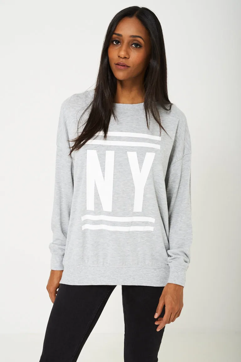 BIK BOK Slogan NY Jumper in Grey