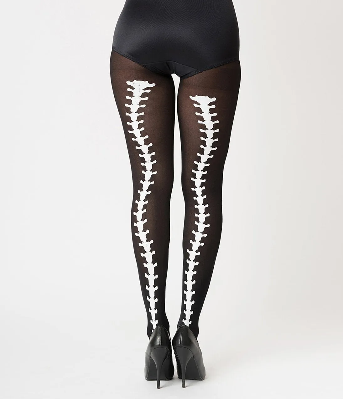 Black & White Vertebrae Backseam Pantyhose