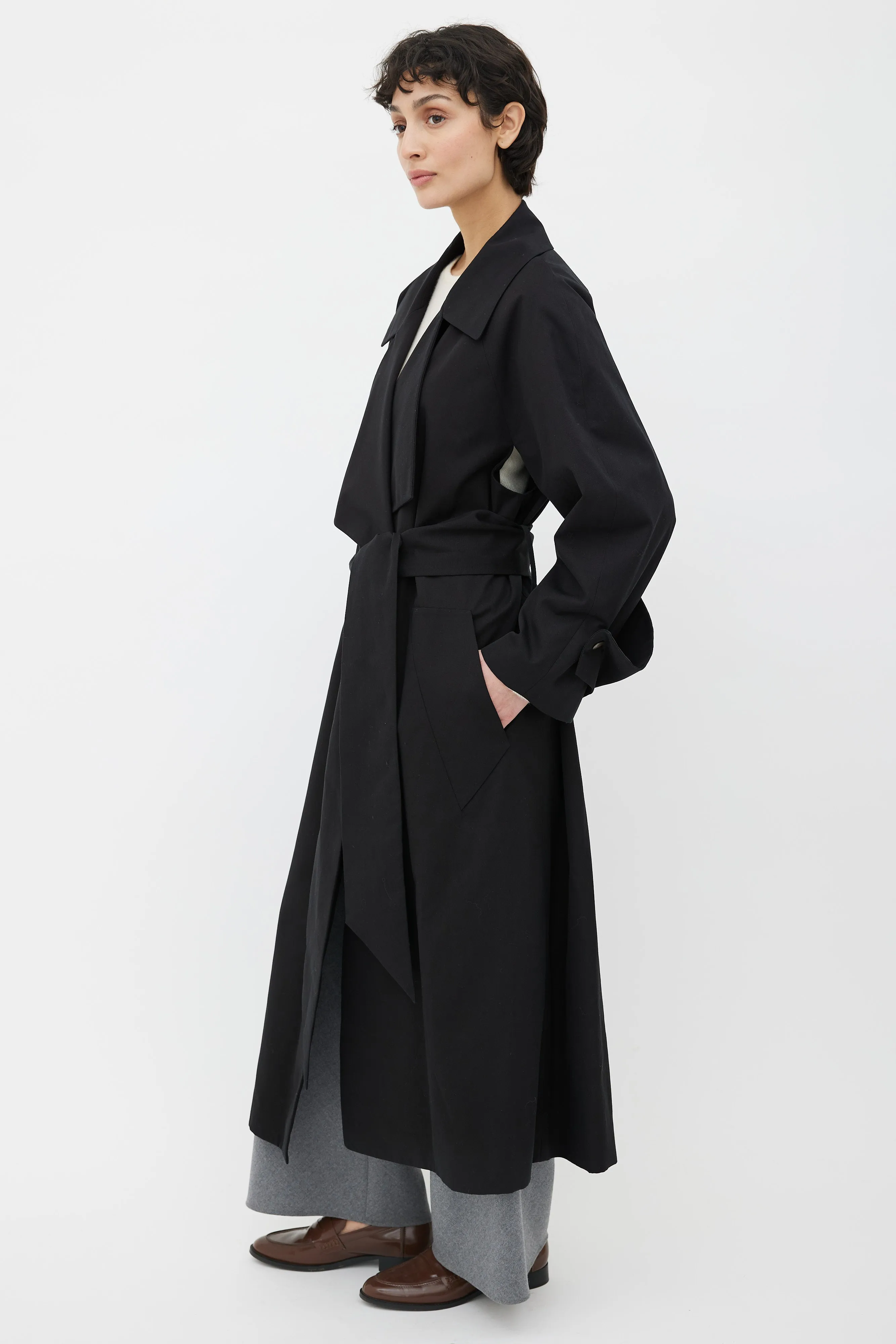 Black Cotton Au Belted Trench Coat