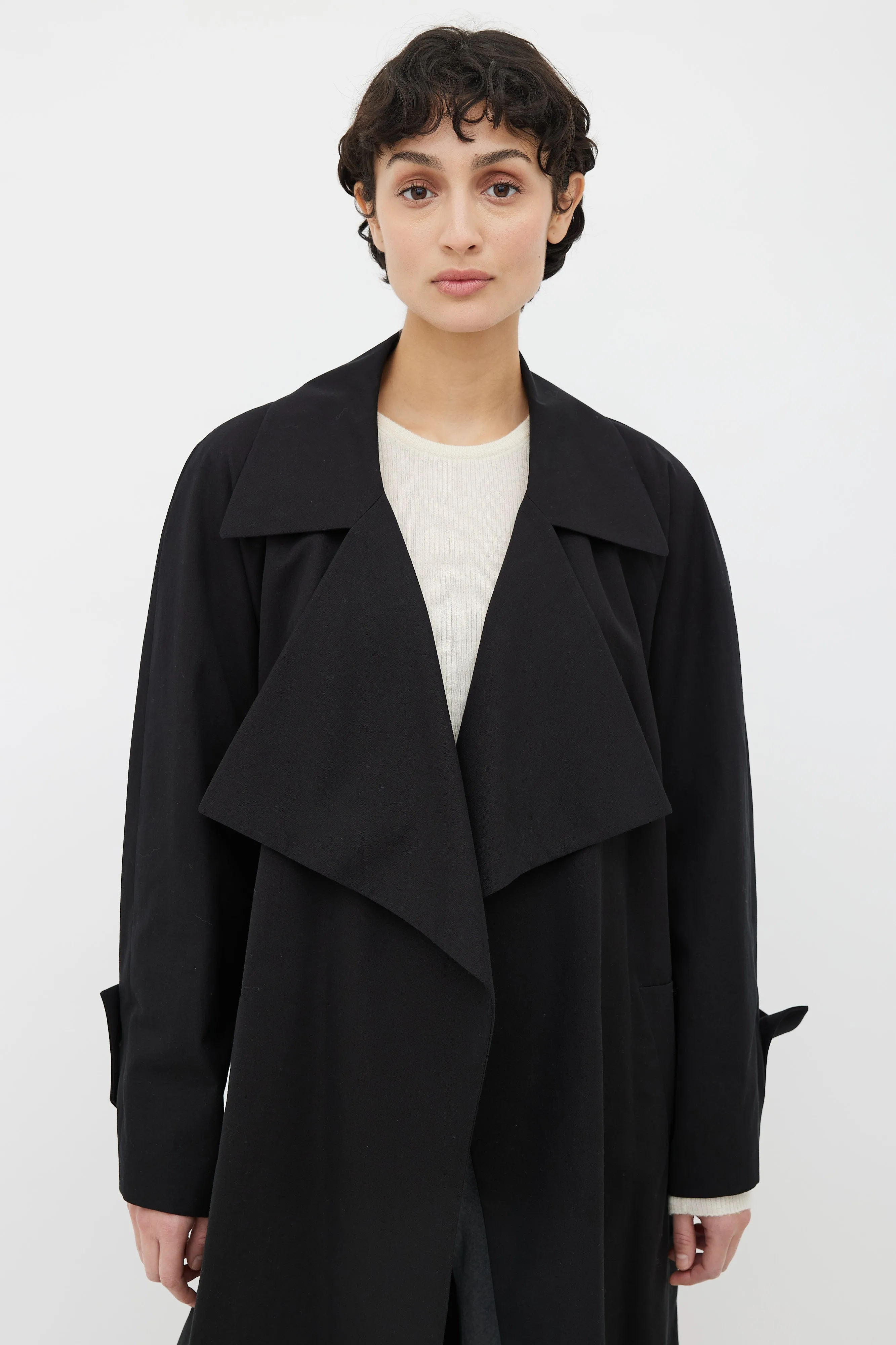 Black Cotton Au Belted Trench Coat